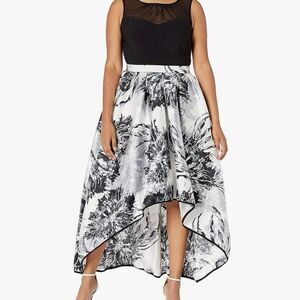 Black and White Floral Empire Waist Hi-Low Skirt Dress size 16W Events Holidays